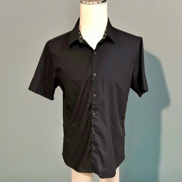 Topman Men’s Slim Fit Black Casual Button Front Shirt US L - Picture 1 of 12